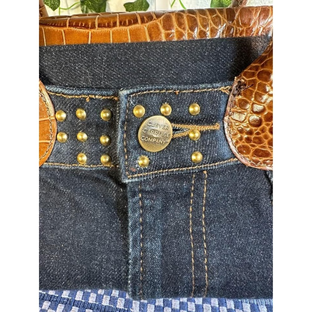 Clever Carriage Company Denim Studded Leopard-Print Cowhair Dr. Satchel - Picture 2 of 7
